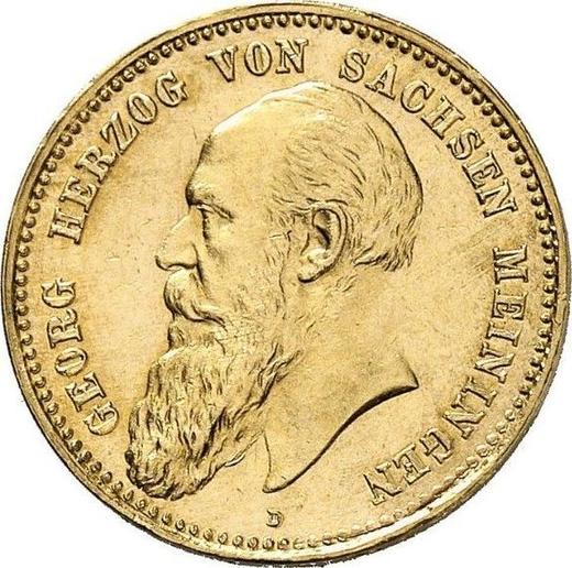 Аверс монеты - 10 марок 1890 года D "Саксен-Мейнинген" - цена золотой монеты - Германия, Германская Империя