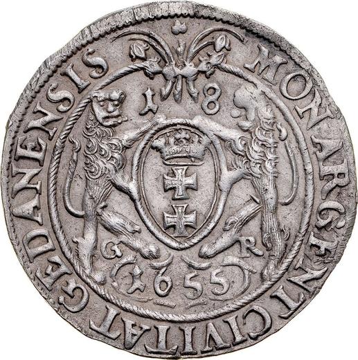 Rewers monety - Ort (18 groszy) 1655 GR "Gdańsk" - cena srebrnej monety - Polska, Jan II Kazimierz