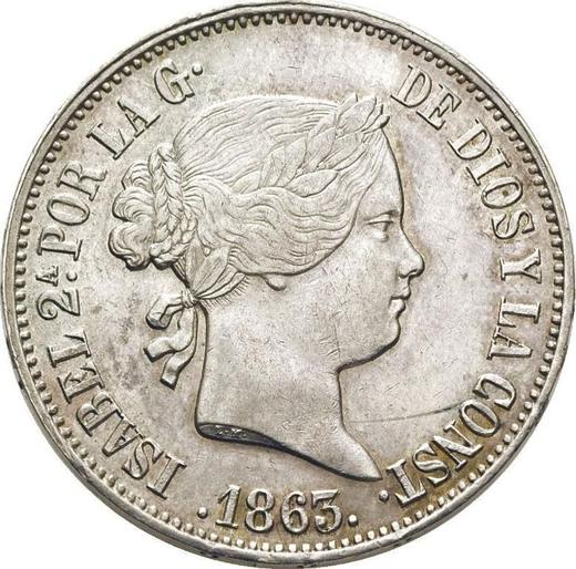 Аверс монеты - 10 реалов 1863 года Восьмиконечные звёзды - цена серебряной монеты - Испания, Изабелла II