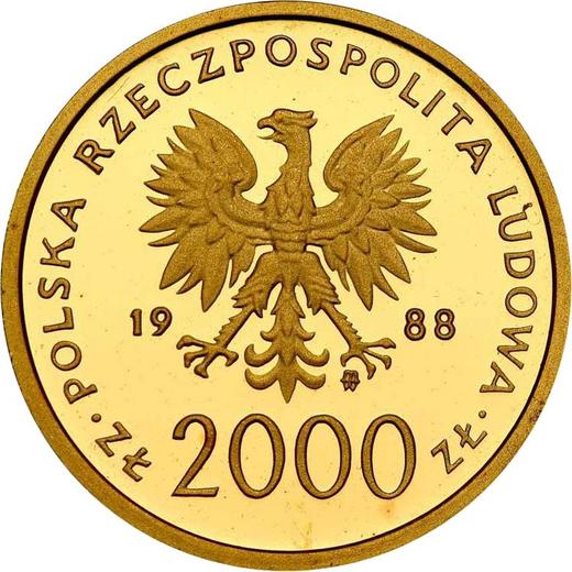 Аверс монеты - 2000 злотых 1988 года MW ET "Иоанн Павел II - 10 лет понтификата" - цена золотой монеты - Польша, Народная Республика