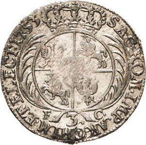 Реверс монеты - Трояк (3 гроша) 1753 года EC "Коронный" Надпись "3" - цена серебряной монеты - Польша, Август III