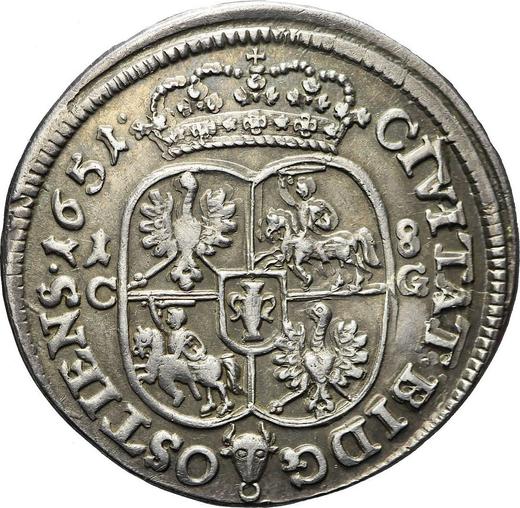 Rewers monety - Ort (18 groszy) 1651 CG "Typ 1651-1652" - cena srebrnej monety - Polska, Jan II Kazimierz