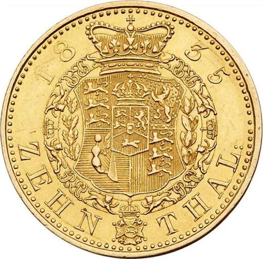 Реверс монеты - 10 талеров 1835 года - цена золотой монеты - Ганновер, Вильгельм IV