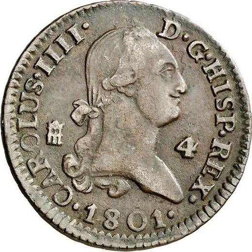 Anverso 4 maravedíes 1801 - valor de la moneda  - España, Carlos IV