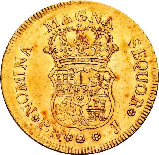 Реверс монеты - 4 эскудо 1760 года PN J - цена золотой монеты - Колумбия, Фердинанд VI