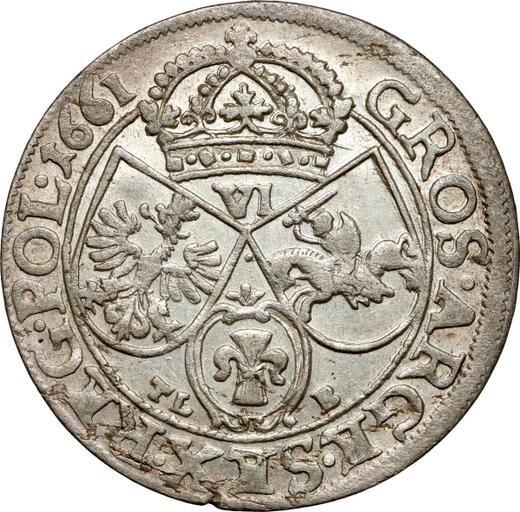 Реверс монеты - Шестак (6 грошей) 1661 года TLB "Портрет с обводкой" - цена серебряной монеты - Польша, Ян II Казимир
