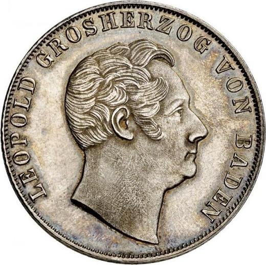Аверс монеты - 2 гульдена 1851 года D - цена серебряной монеты - Баден, Леопольд