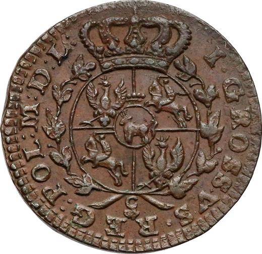 Reverso 1 grosz 1767 g g - letra minúscula - valor de la moneda  - Polonia, Estanislao II Poniatowski