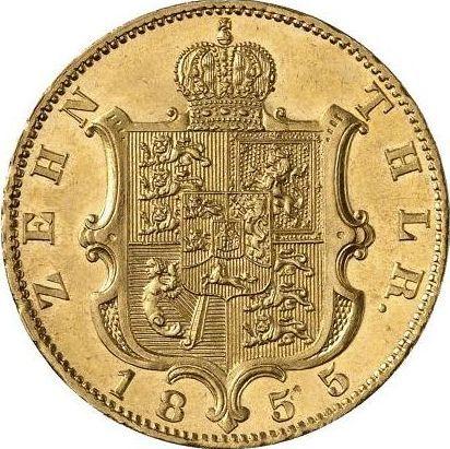 Rewers monety - 10 talarów 1855 B - cena złotej monety - Hanower, Jerzy V