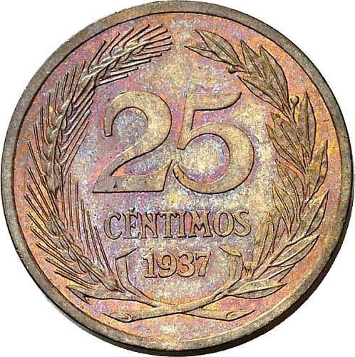 Реверс монеты - Пробные 25 сентимо 1937 года Медь Диаметр 20 мм - цена  монеты - Испания, II Республика