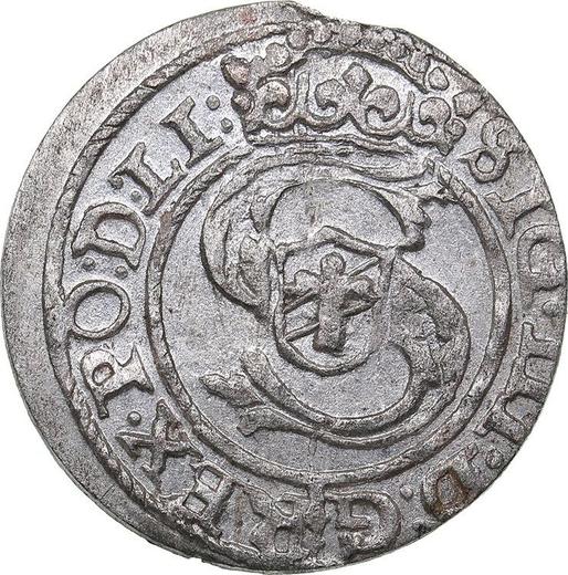 Аверс монеты - Шеляг 1597 года "Рига" - цена серебряной монеты - Польша, Сигизмунд III Ваза