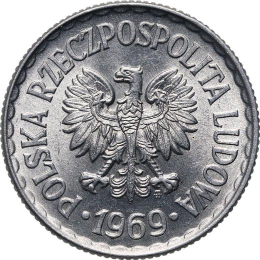 Аверс монеты - 1 злотый 1969 года MW - цена  монеты - Польша, Народная Республика