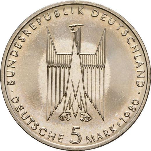 Reverse 5 Mark 1980 F "Cologne Cathedral" -  Coin Value - Germany, FRG