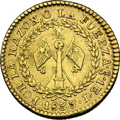 Reverso 1 escudo 1833 So I - valor de la moneda de oro - Chile, República