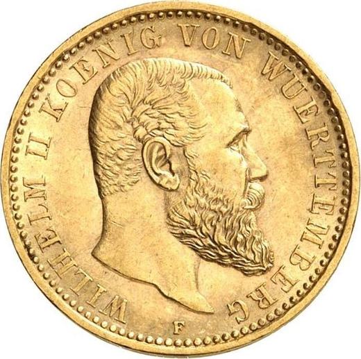 Anverso 10 marcos 1909 F "Würtenberg" - valor de la moneda de oro - Alemania, Imperio alemán