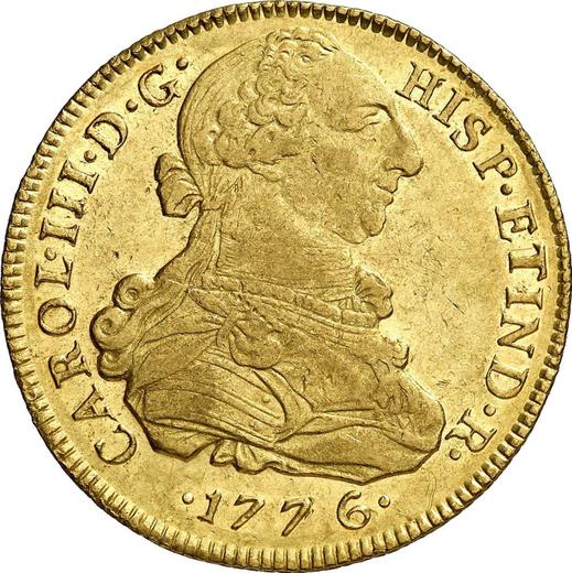 Anverso 8 escudos 1776 MJ - valor de la moneda de oro - Perú, Carlos III