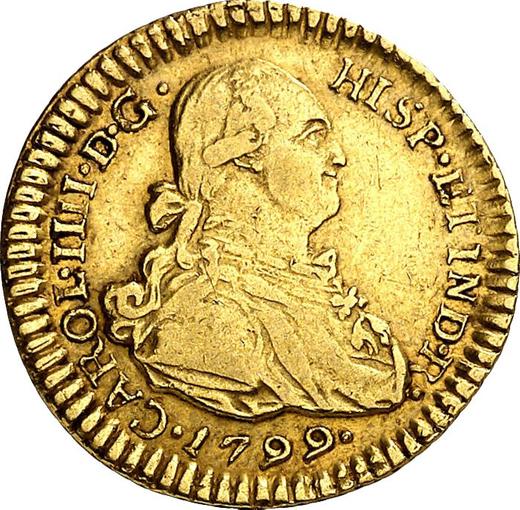 Аверс монеты - 1 эскудо 1799 года So DA - цена золотой монеты - Чили, Карл IV