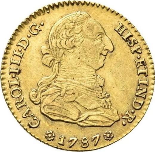 Аверс монеты - 2 эскудо 1787 года S CM - цена золотой монеты - Испания, Карл III