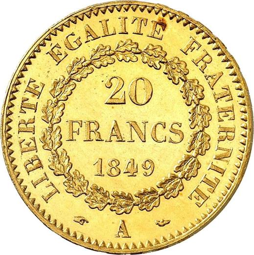 Reverso 20 francos 1849 A "Tipo 1848-1849" - valor de la moneda de oro - Francia, Segunda República