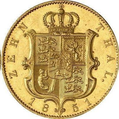 Реверс монеты - 10 талеров 1851 года B - цена золотой монеты - Ганновер, Эрнст Август