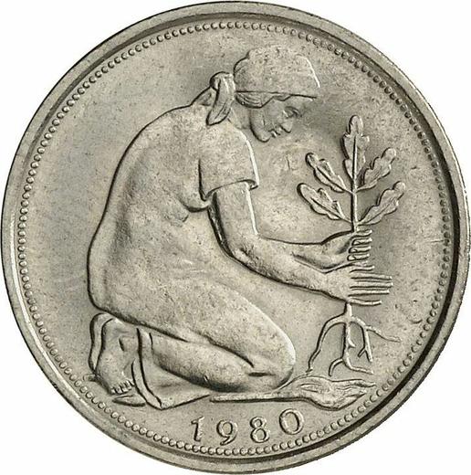 Реверс монеты - 50 пфеннигов 1980 года F - цена  монеты - Германия, ФРГ