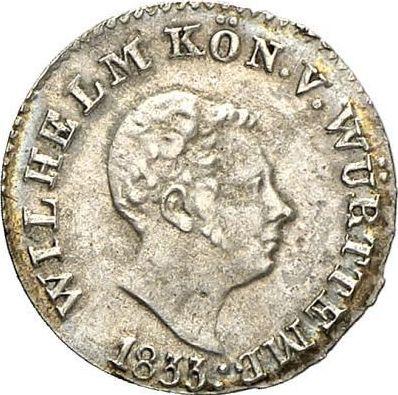 Anverso 1 Kreuzer 1833 W - valor de la moneda de plata - Wurtemberg, Guillermo I