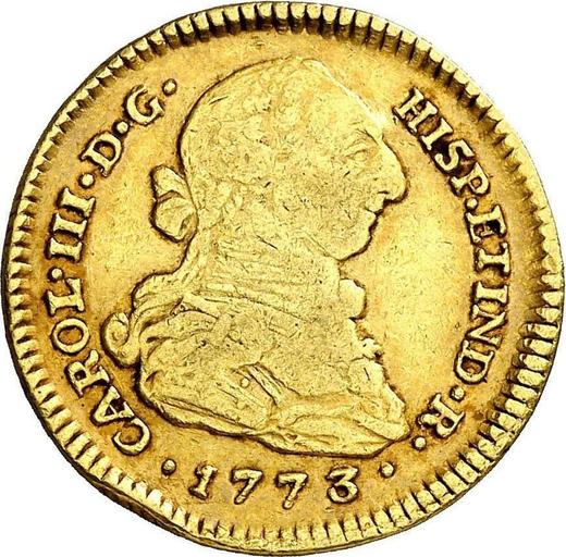 Аверс монеты - 2 эскудо 1773 года P JS - цена золотой монеты - Колумбия, Карл III