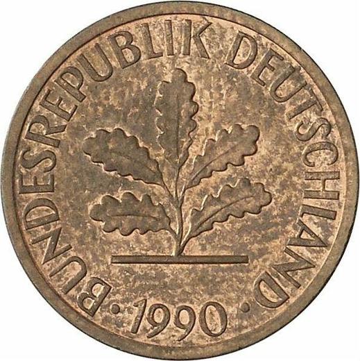 Реверс монеты - 1 пфенниг 1990 года D - цена  монеты - Германия, ФРГ