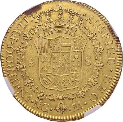 Reverso 8 escudos 1785 NG M - valor de la moneda de oro - Guatemala, Carlos III