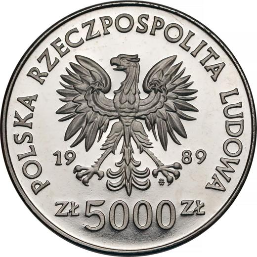 Anverso 5000 eslotis 1989 MW ET "Salvamos los monumentos de Torun" Plata - valor de la moneda de plata - Polonia, República Popular