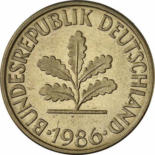 Реверс монеты - 10 пфеннигов 1986 года F - цена  монеты - Германия, ФРГ