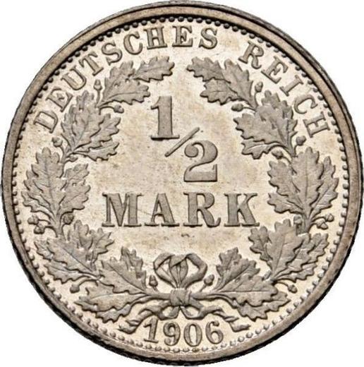 Awers monety - 1/2 marki 1906 F "Typ 1905-1919" - cena srebrnej monety - Niemcy, Cesarstwo Niemieckie
