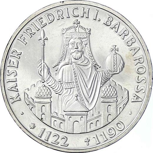 Аверс монеты - 10 марок 1990 года F "Фридрих I Барбаросса" Большой вес - цена серебряной монеты - Германия, ФРГ