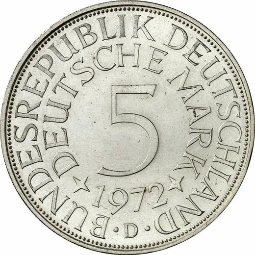 Anverso 5 marcos 1972 D - valor de la moneda de plata - Alemania, RFA