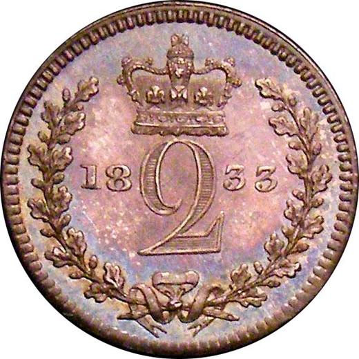 Реверс монеты - 2 пенса 1833 года "Монди" - цена серебряной монеты - Великобритания, Вильгельм IV