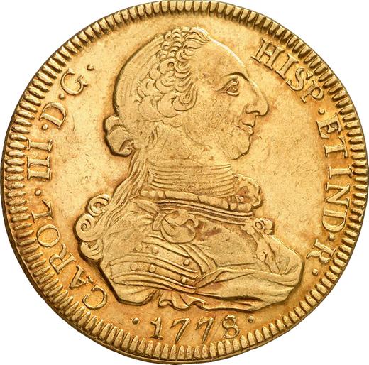 Awers monety - 8 escudo 1778 NG P - cena złotej monety - Gwatemala, Karol III