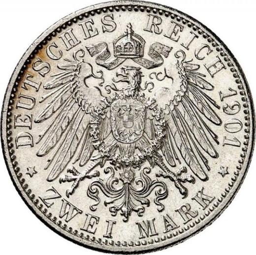 Reverso 2 marcos 1901 D "Sajonia-Meiningen" 75 cumpleaños - valor de la moneda de plata - Alemania, Imperio alemán