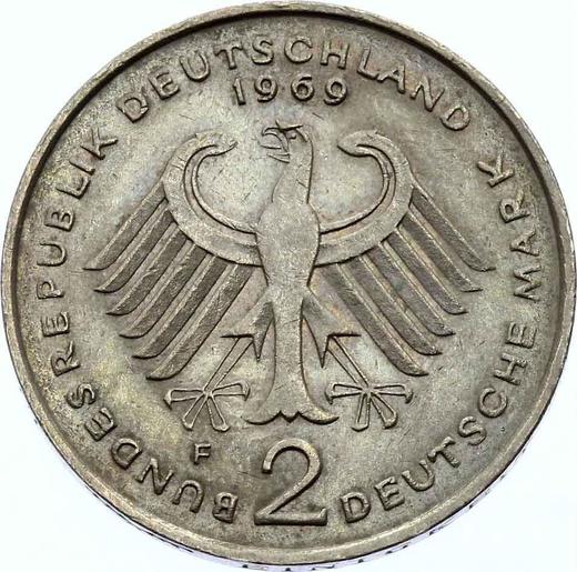 Реверс монеты - 2 марки 1969 года F "Аденауэр" - цена  монеты - Германия, ФРГ
