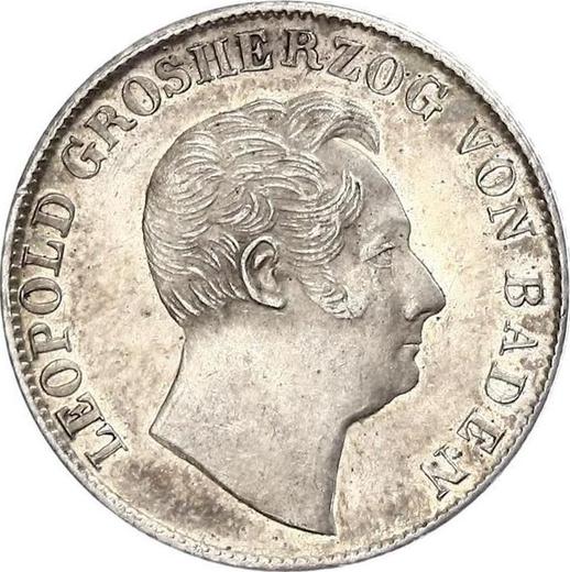 Аверс монеты - 1/2 гульдена 1851 года - цена серебряной монеты - Баден, Леопольд