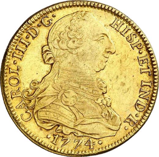 Anverso 8 escudos 1774 Mo FM - valor de la moneda de oro - México, Carlos III