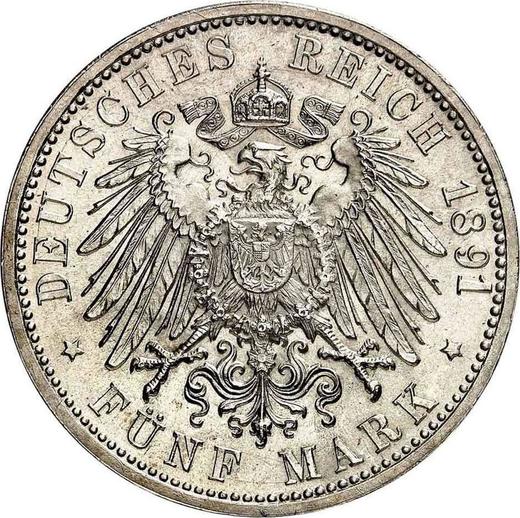 Reverso 5 marcos 1891 G "Baden" - valor de la moneda de plata - Alemania, Imperio alemán