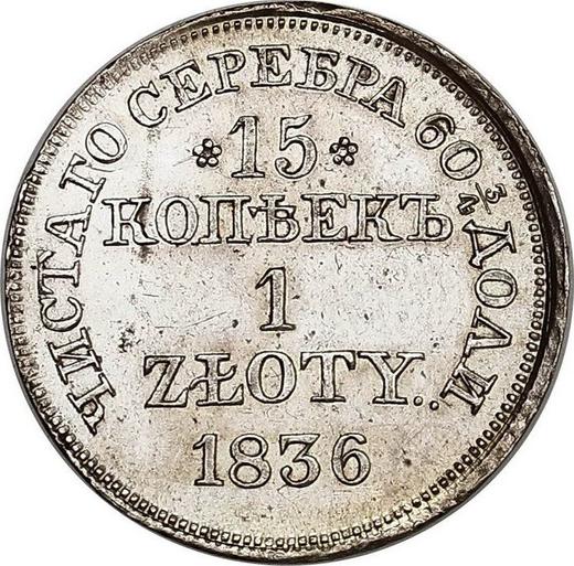 Реверс монеты - 15 копеек - 1 злотый 1836 года MW - цена серебряной монеты - Польша, Российское правление