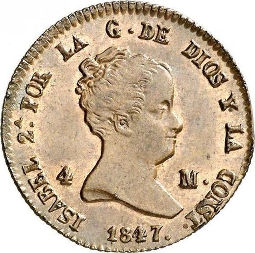 Awers monety - 4 maravedis 1847 - cena  monety - Hiszpania, Izabela II