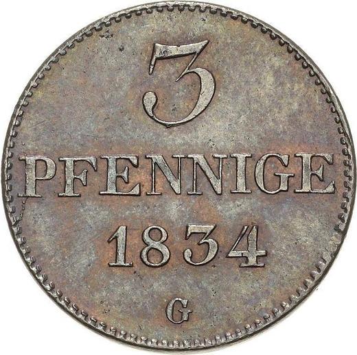 Реверс монеты - 3 пфеннига 1834 года G - цена  монеты - Саксония-Альбертина, Антон