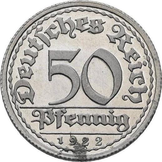 Anverso 50 Pfennige 1922 G - valor de la moneda  - Alemania, República de Weimar