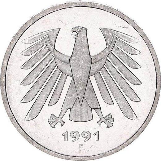 Реверс монеты - 5 марок 1991 года F - цена  монеты - Германия, ФРГ