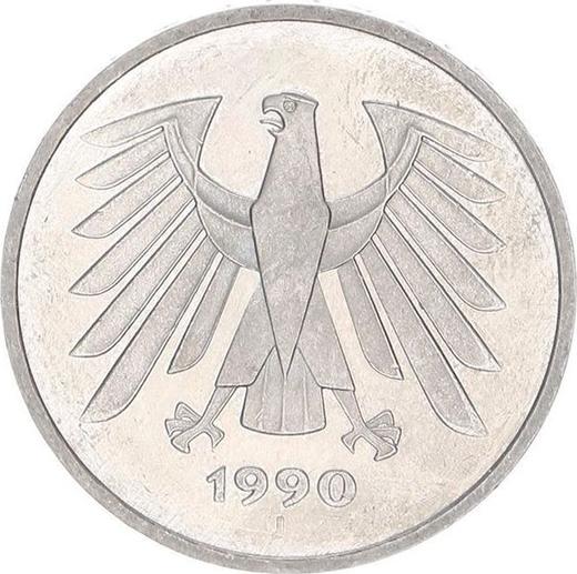 Reverso 5 marcos 1990 J - valor de la moneda  - Alemania, RFA