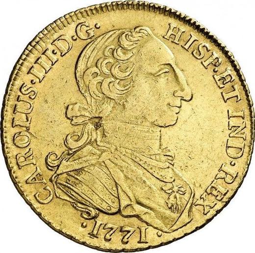 Anverso 8 escudos 1771 NR VJ "Tipo 1762-1771" - valor de la moneda de oro - Colombia, Carlos III