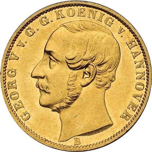 Аверс монеты - 1 крона 1858 года B - цена золотой монеты - Ганновер, Георг V