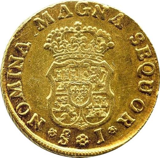 Реверс монеты - 2 эскудо 1758 года So J - цена золотой монеты - Чили, Фердинанд VI